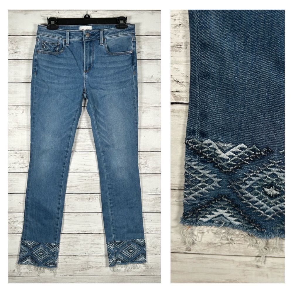 Driftwood Jeans Women's 26x29 Blue Colette Straight Crop Embroidery Raw Hem Boho
